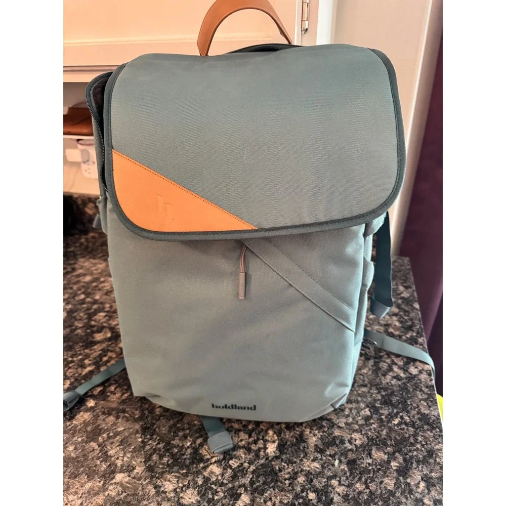 Holdland Everyday Backpack Slate Blue Tan Leather 15